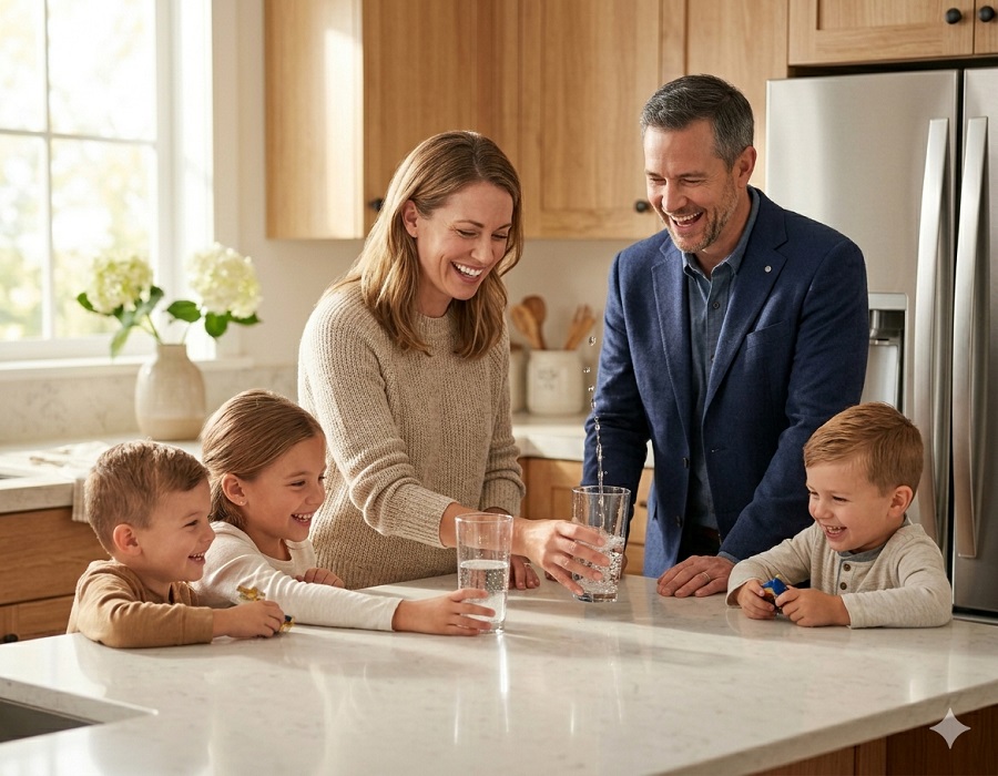 Family enjoying clean refrigerator water