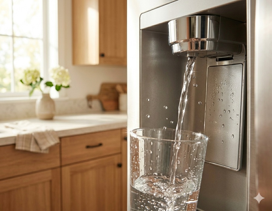 Clean water from refrigerator dispenser