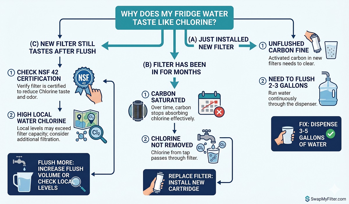 Fridge water tastes like chlorine Why does fridge water taste like chlorine - causes and fixes