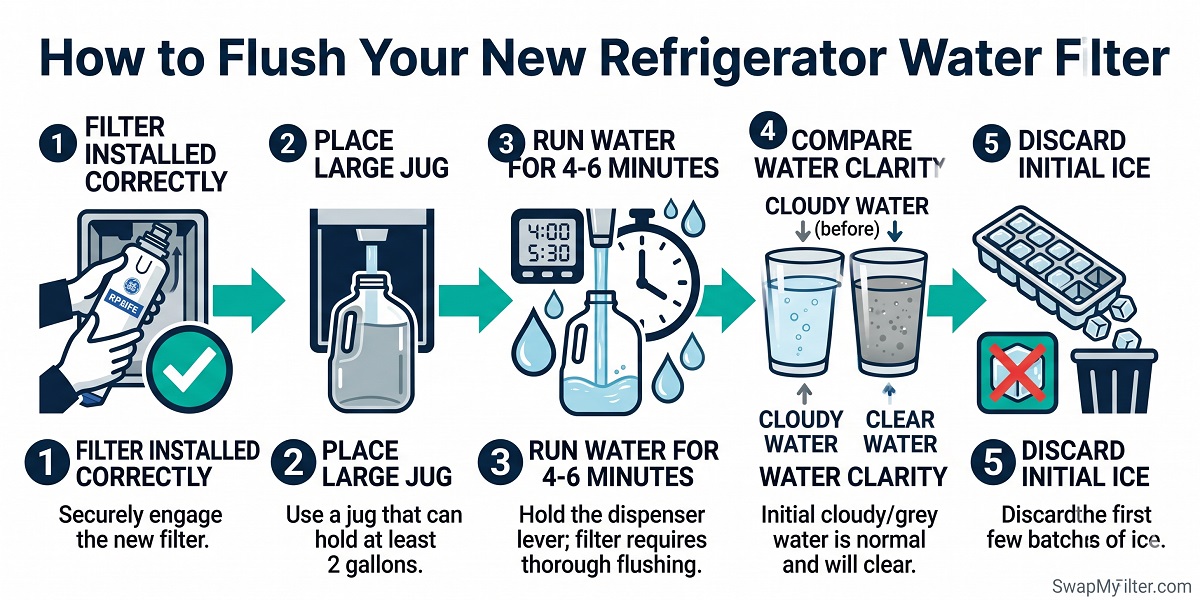 How to flush a new refrigerator water filter step by step
