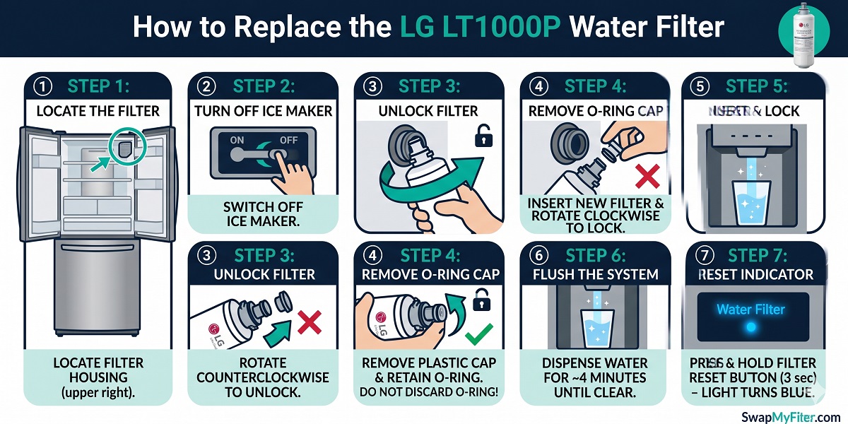 7-step guide to replacing LG LT1000P water filter