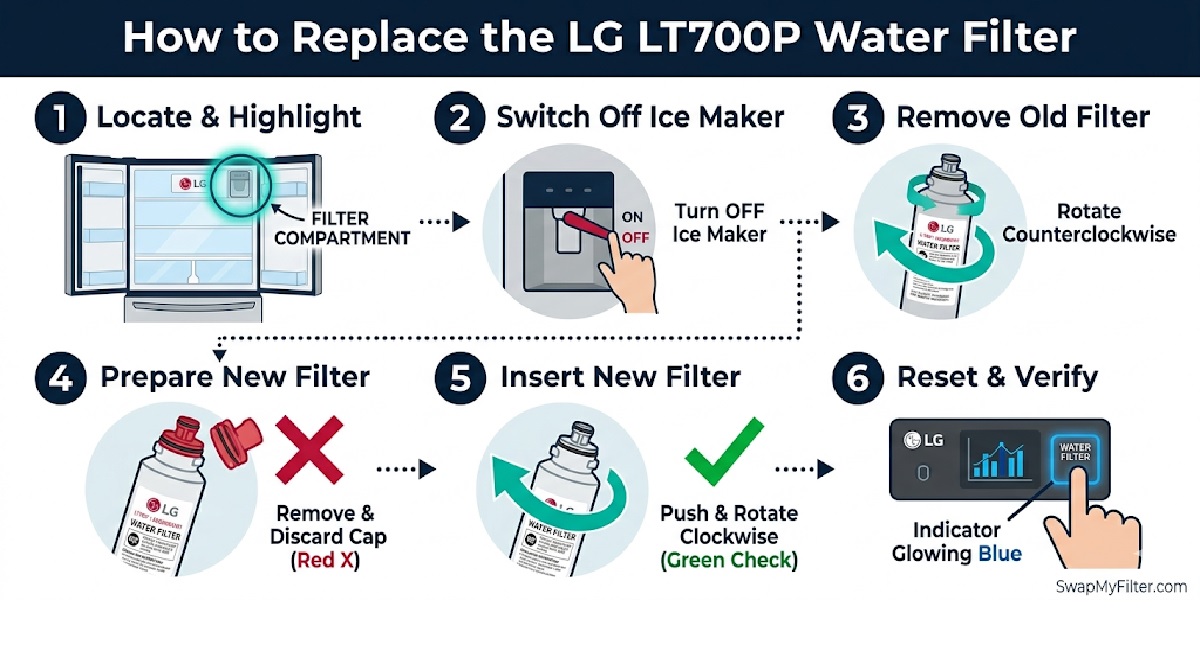 How to replace LG LT700P water filter step by step