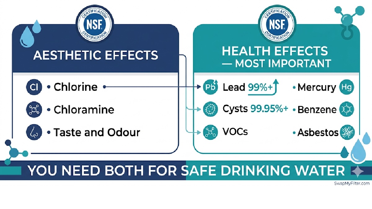 NSF 42 vs NSF 53 water filter certification comparison infographic