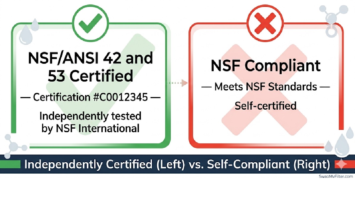 NSF certified vs NSF compliant water filter label comparison NSF Certified Refrigerator Water Filters