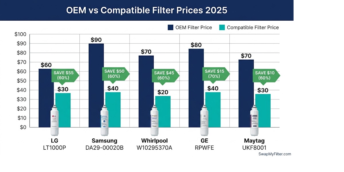 OEM vs compatible refrigerator water filter price comparison 2025 best refrigerator water filters