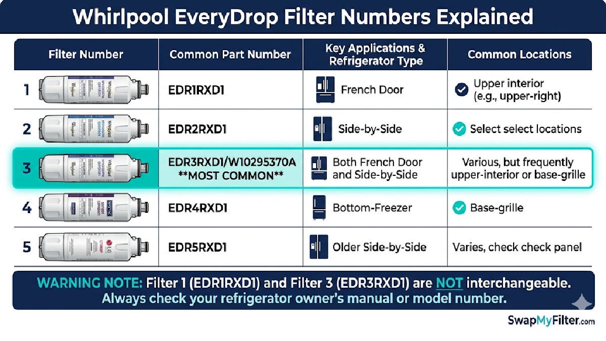 Whirlpool EveryDrop filter 1 2 3 4 5 comparison guide — which one fits your fridge