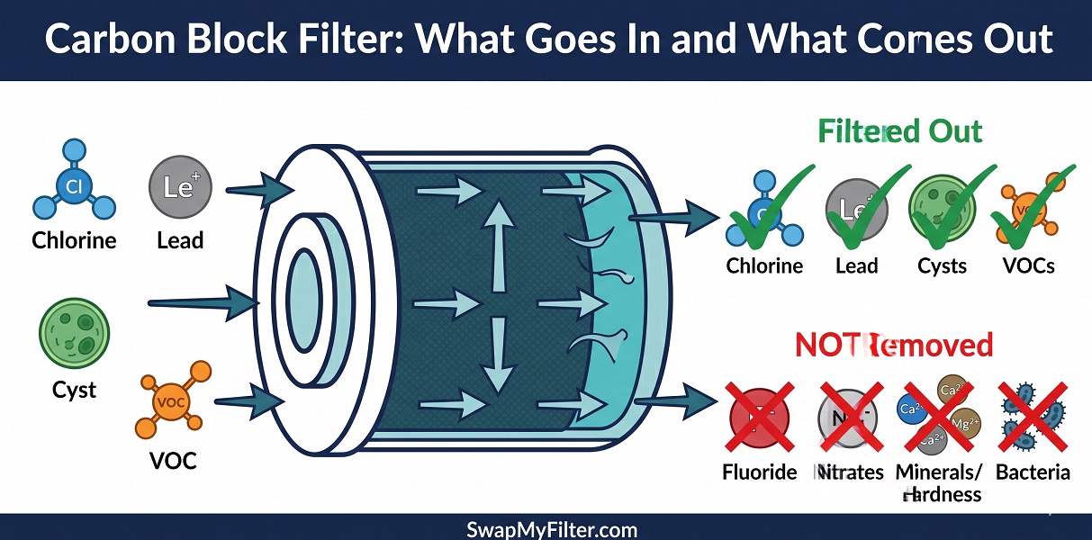 What refrigerator carbon filter removes vs what passes through including fluoride