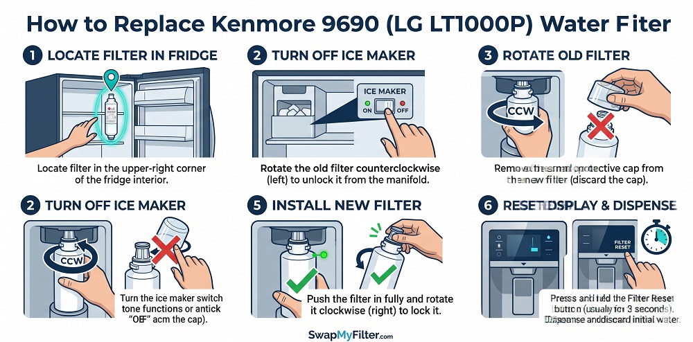 How to replace Kenmore 9690 water filter step by step