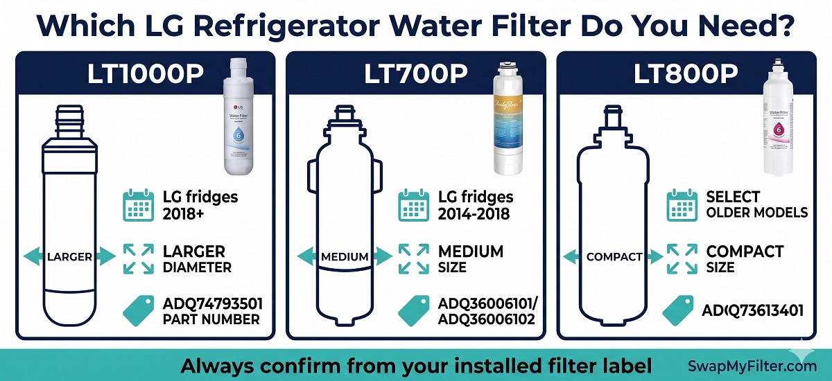LG water filter identification LT1000P vs LT700P vs LT800P