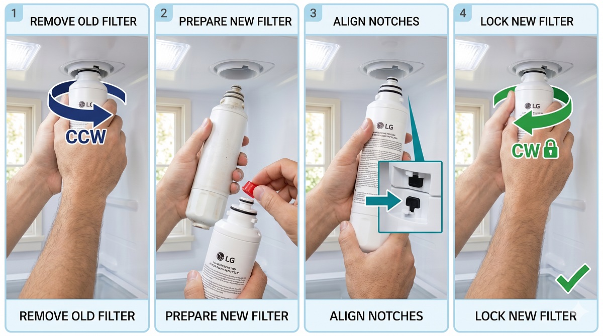 LG refrigerator water filter installation step by step photo guide