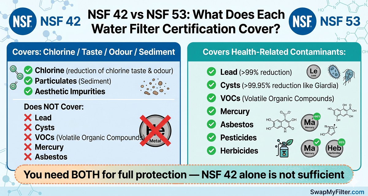 NSF 42 vs NSF 53 water filter certification comparison