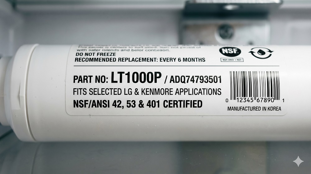 Reading the model number on a refrigerator water filter label