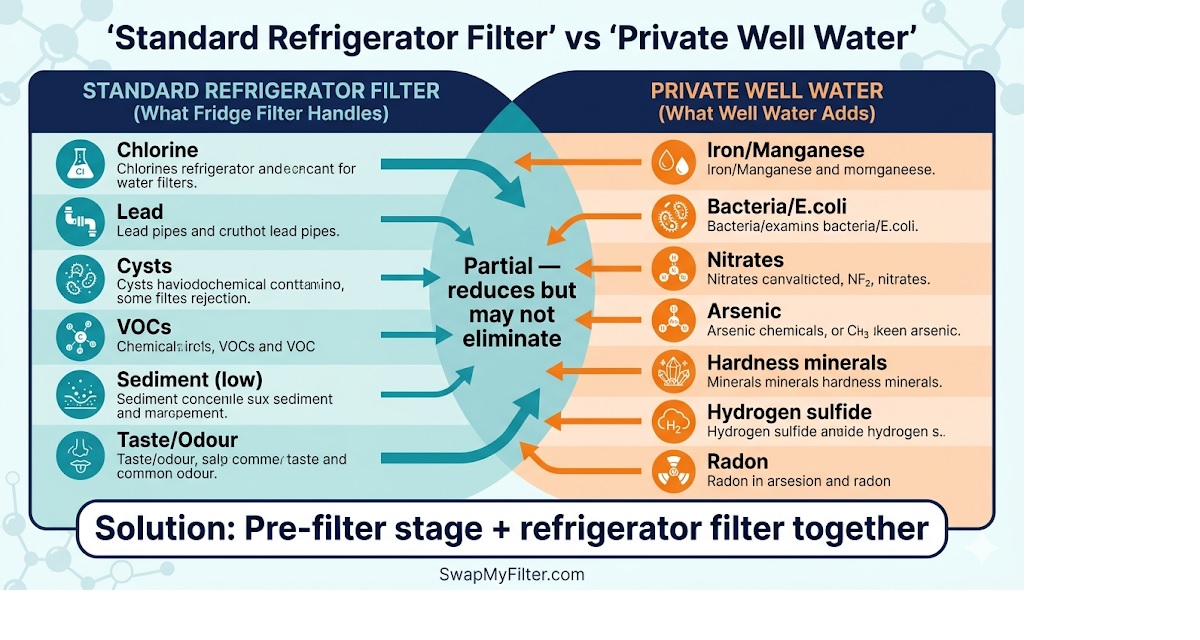 What refrigerator water filters remove vs what private well water contains