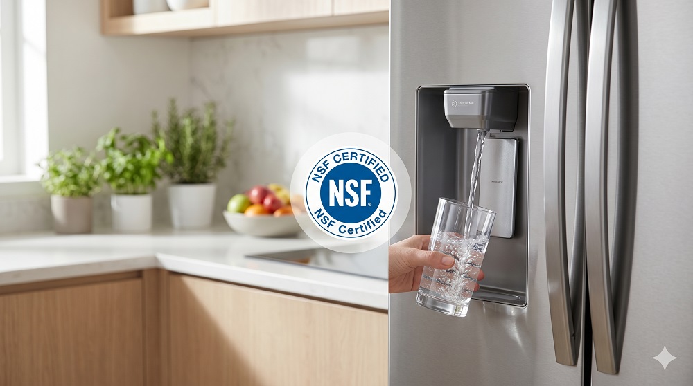 Glass of safe clean refrigerator filtered water
