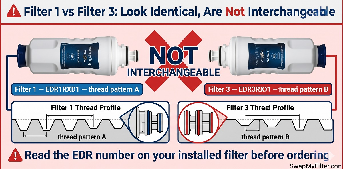 Whirlpool EveryDrop Filter 1 vs Filter 3 not interchangeable warning